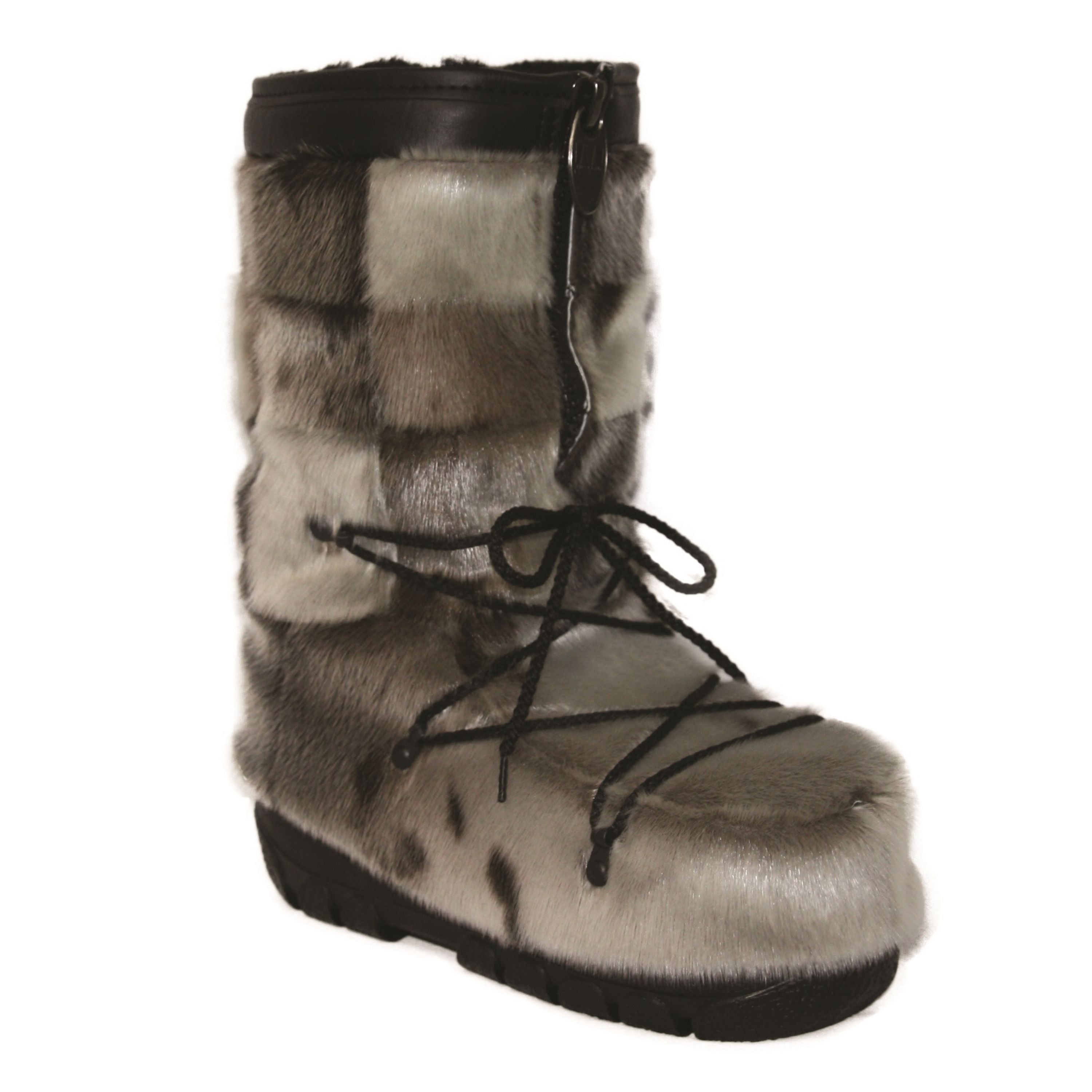 "checked style" Seal fur boots - Men's