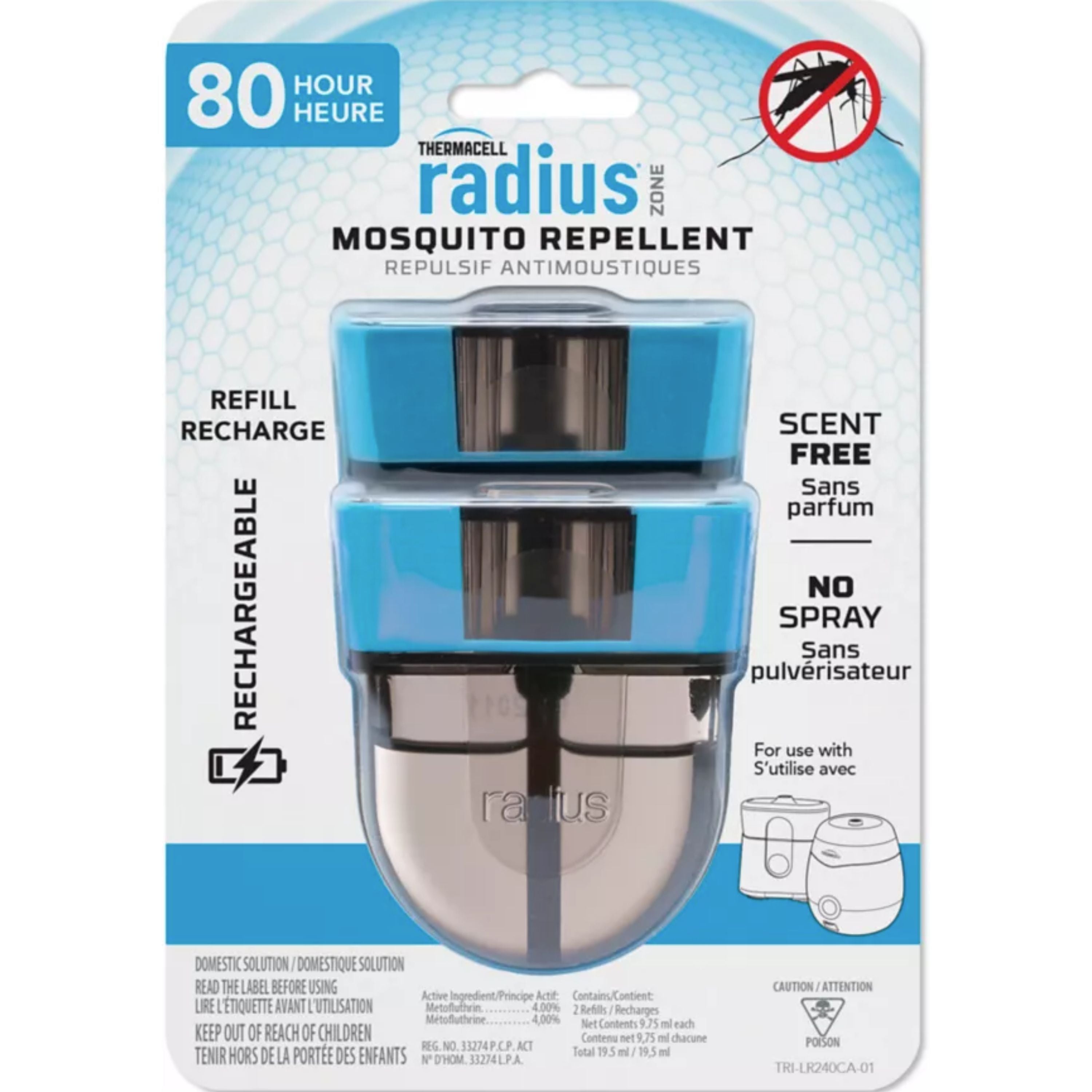 "Radius mosquito repellent" replacement cartridge 80 hrs