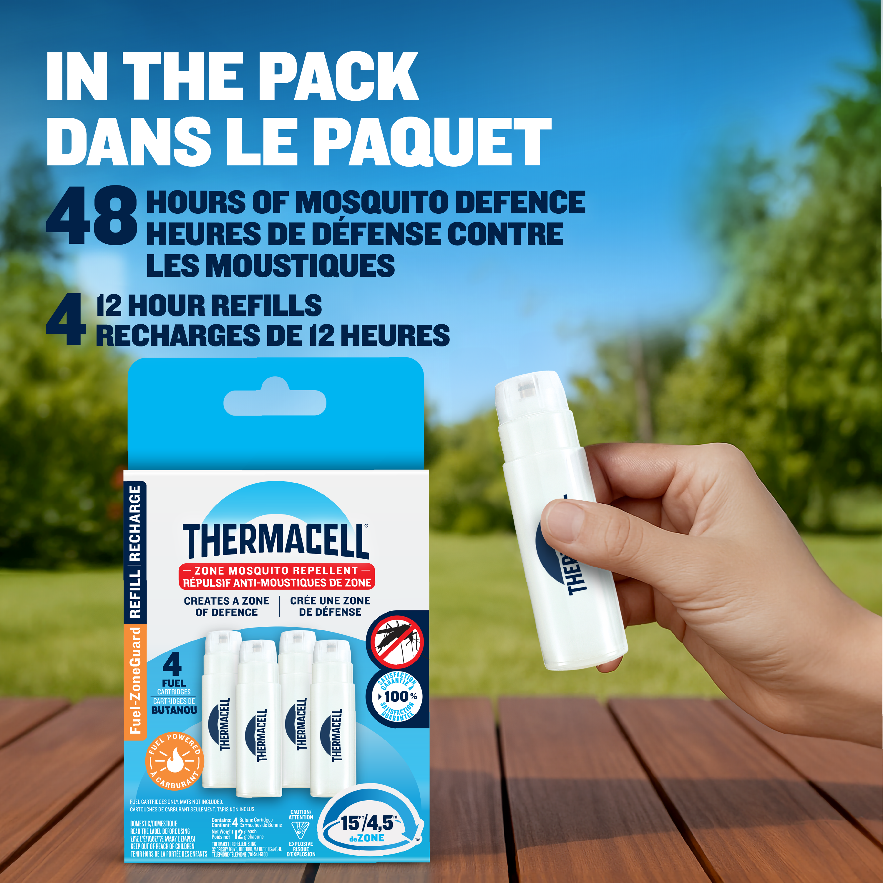 Recharge de combustible butane pour répulsif à moustiques Thermacell Fuel‑ZoneGuard – paquet de 48 heures