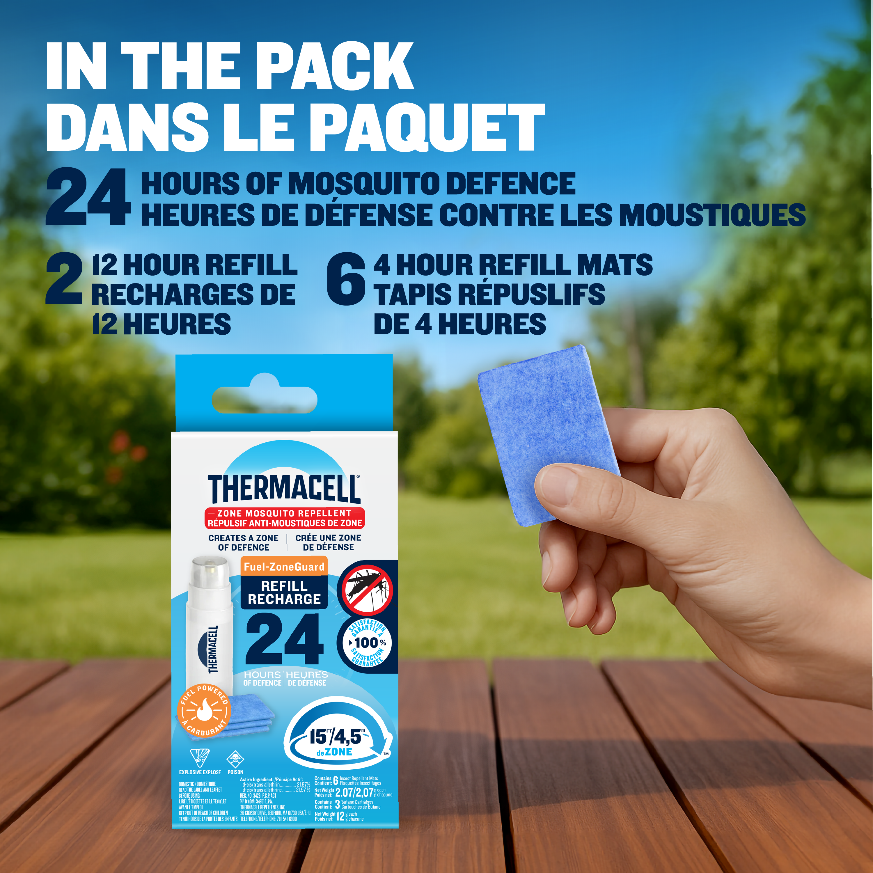 Recharge de répulsif à moustiques Thermacell Fuel‑ZoneGuard à combustible – paquet de 24 heures