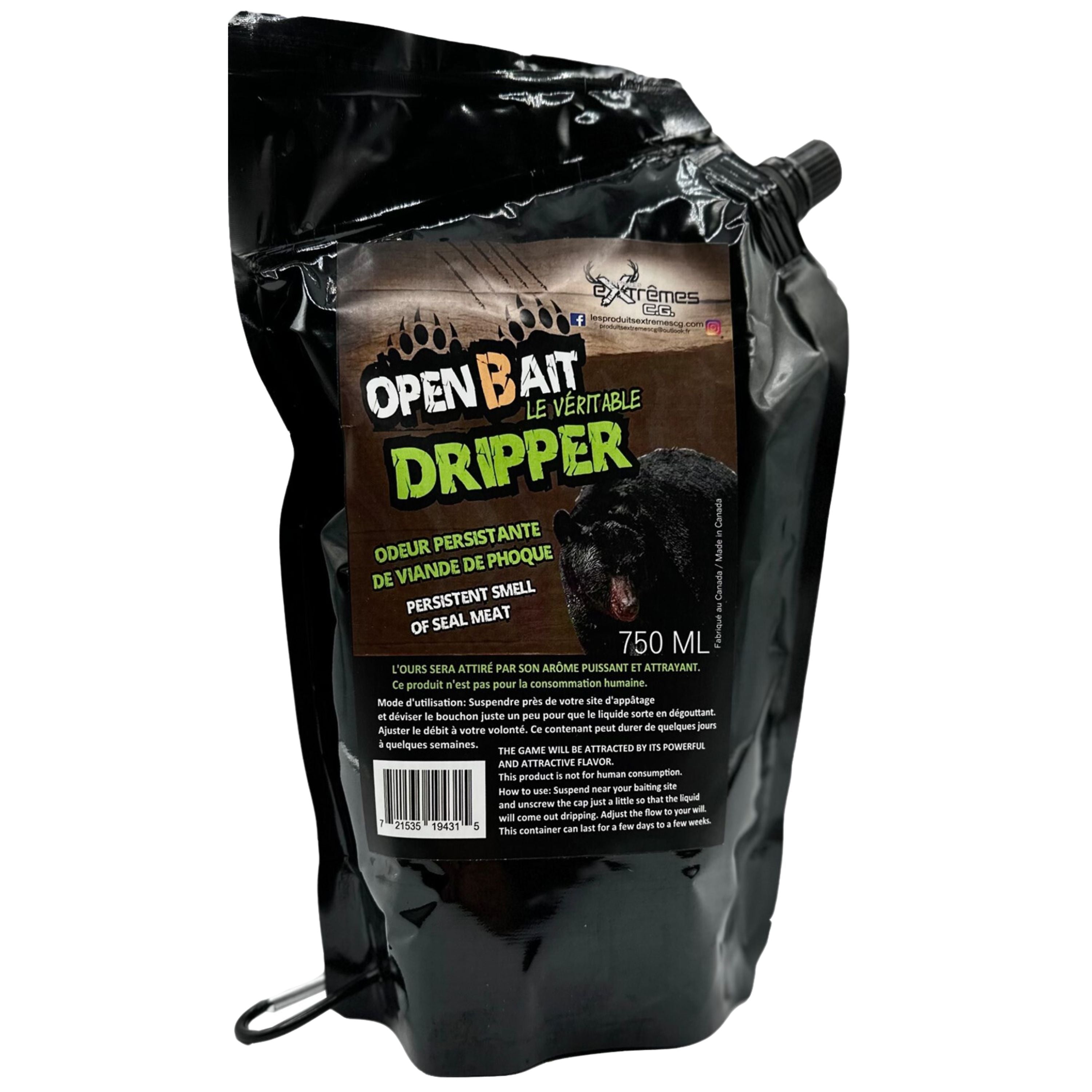 "Open Bait Dripper" Seal odor long distance bear lure