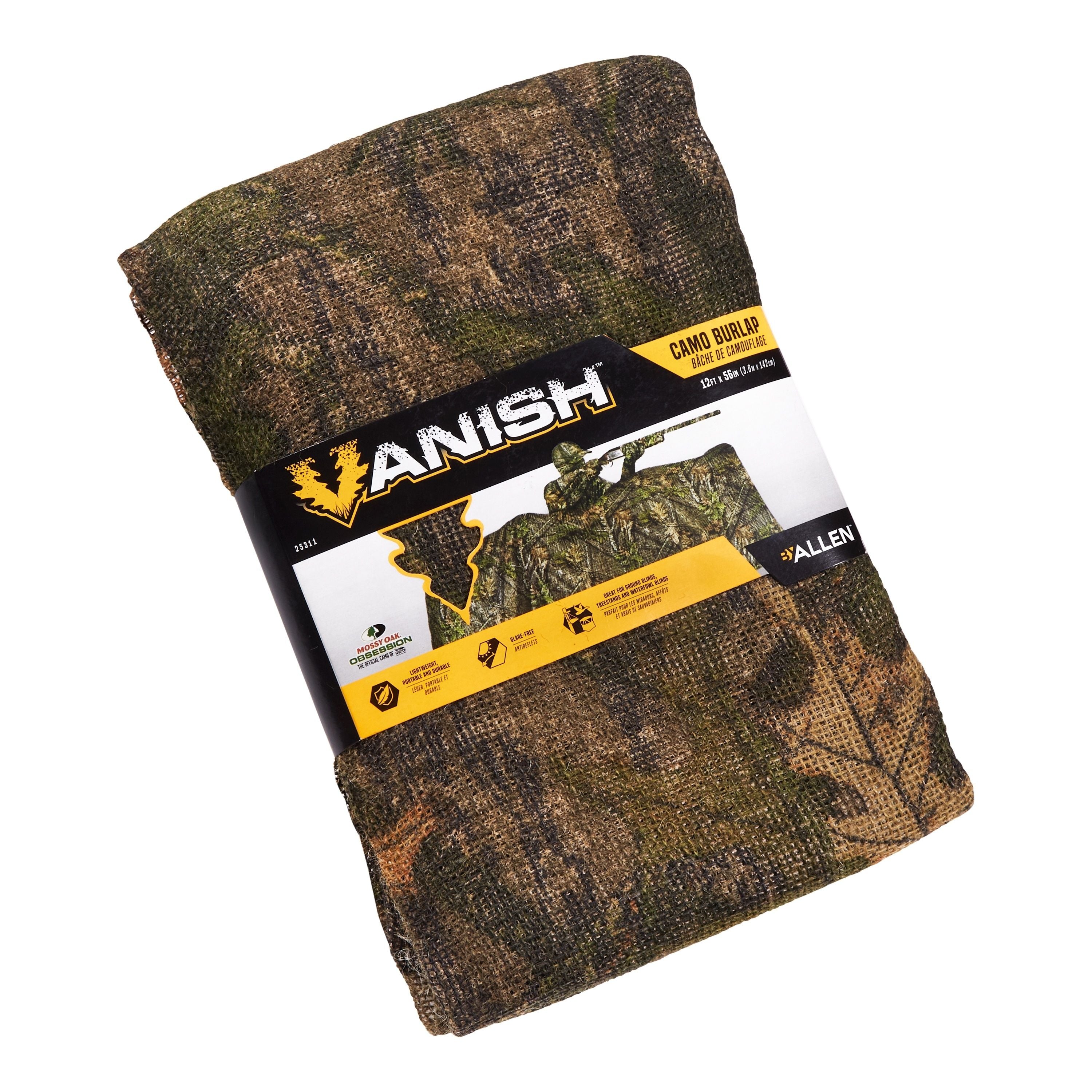 Toile en jute Vanish camouflage Mossy Oak obsession - 12’ X 54”||Vanish camo burlap, Mossy Oak obsession - 12’ X 54”